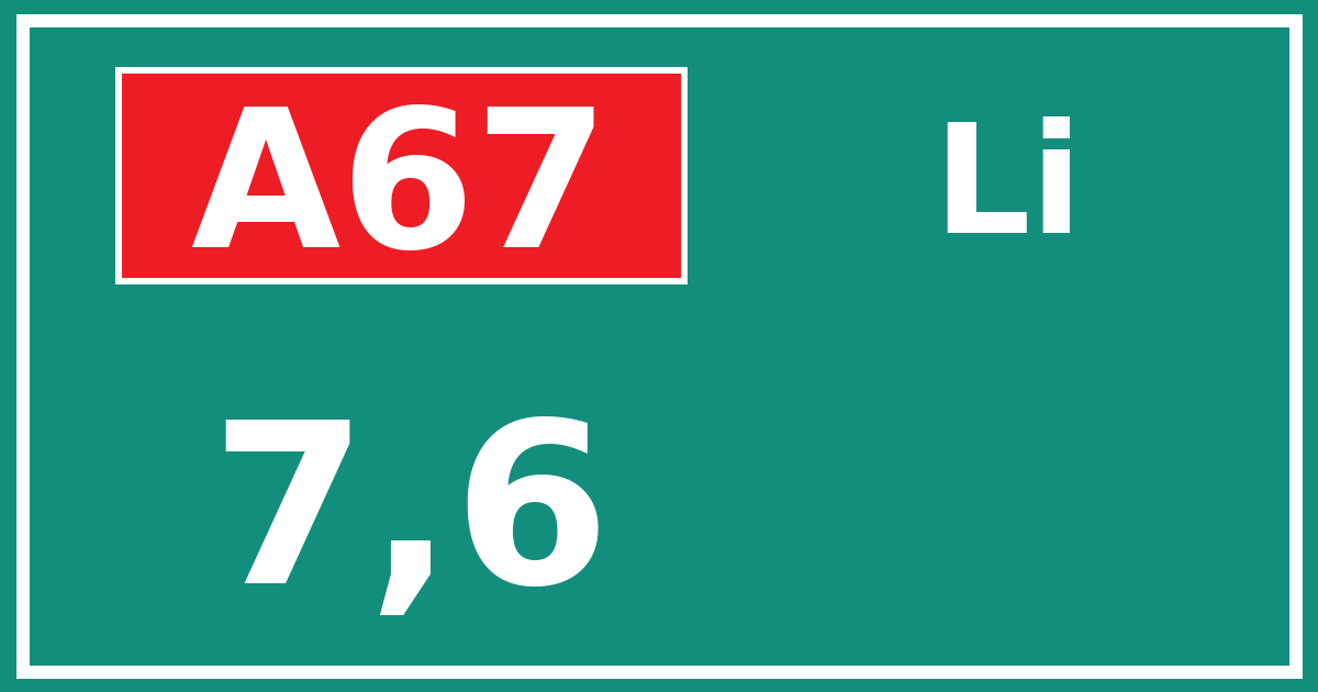 Hectometerbord A67 7,6 zijde Li
