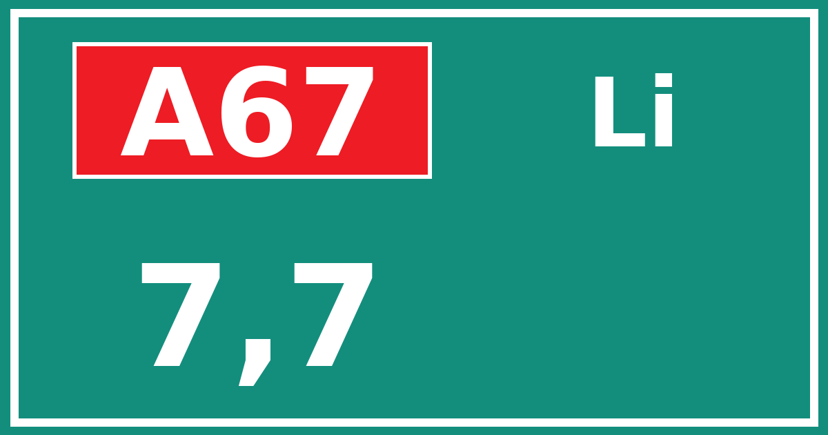 Hectometerbord A67 7,7 zijde Li