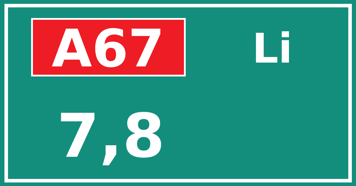 Hectometerbord A67 7,8 zijde Li