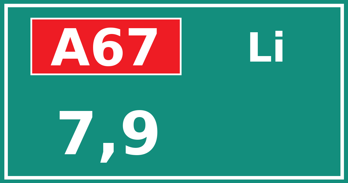 Hectometerbord A67 7,9 zijde Li