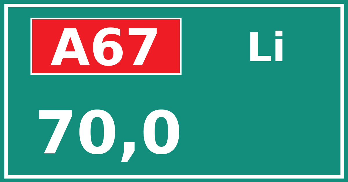 Hectometerbord A67 70,0 zijde Li