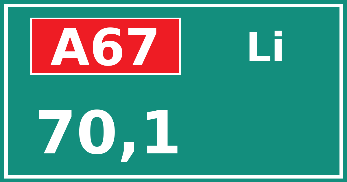 Hectometerbord A67 70,1 zijde Li