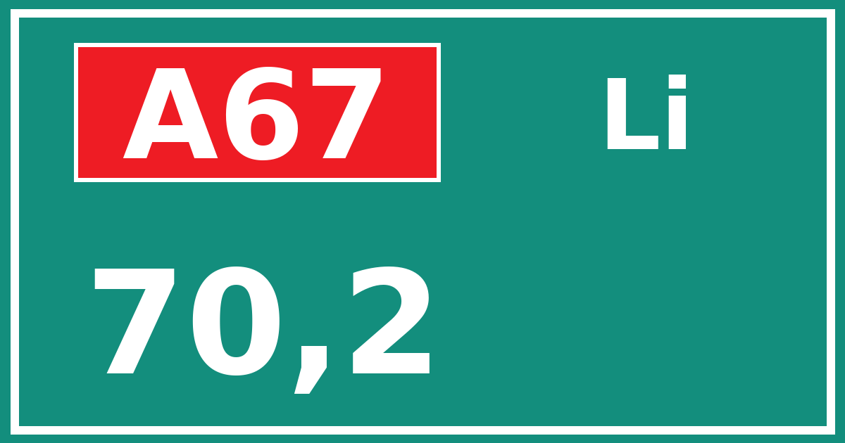 Hectometerbord A67 70,2 zijde Li