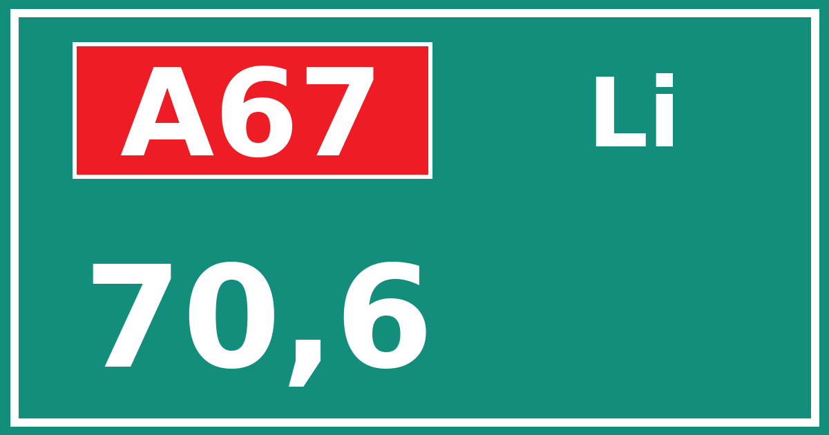 Hectometerbord A67 70,6 zijde Li