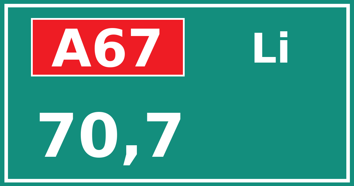 Hectometerbord A67 70,7 zijde Li