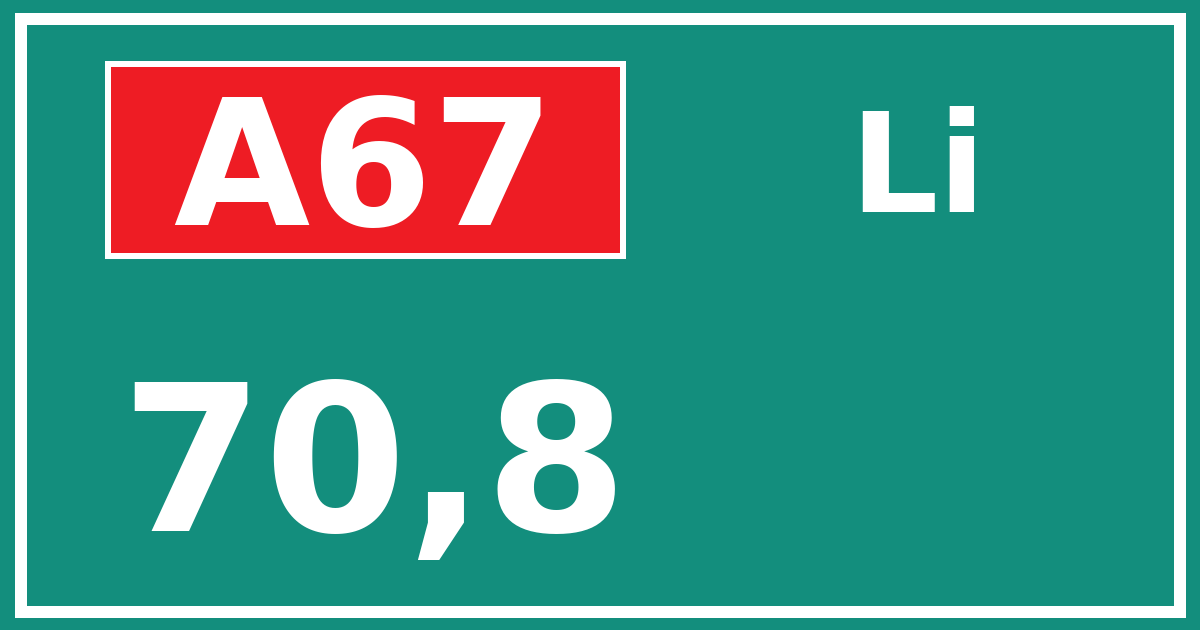 Hectometerbord A67 70,8 zijde Li
