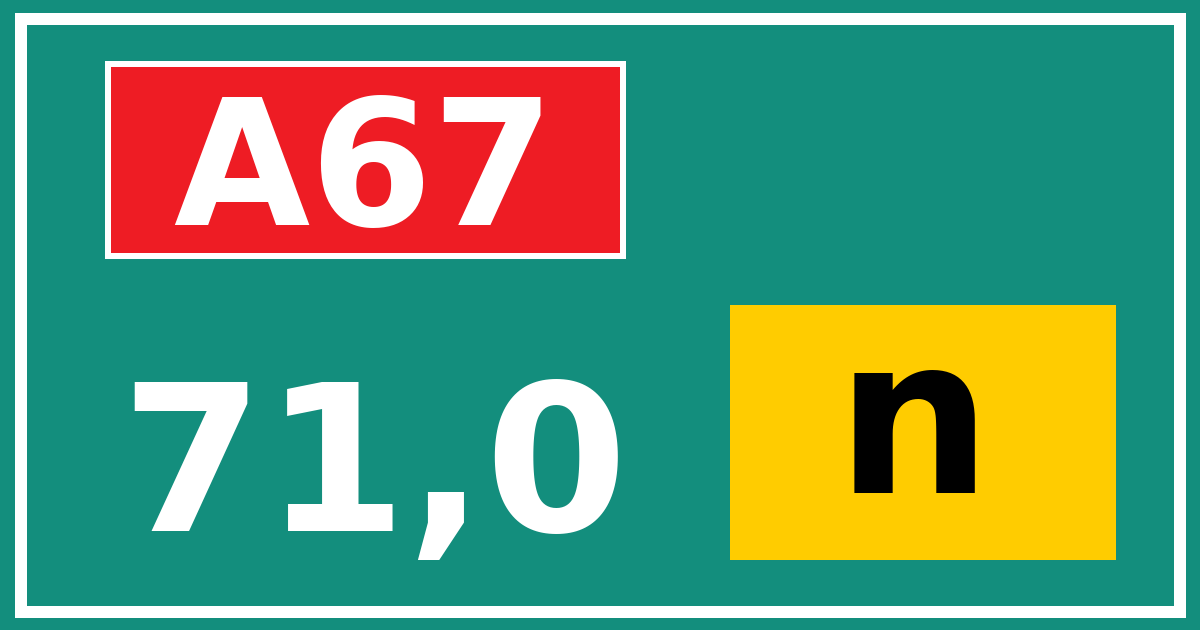 Hectometerbord A67 71,0 letter n