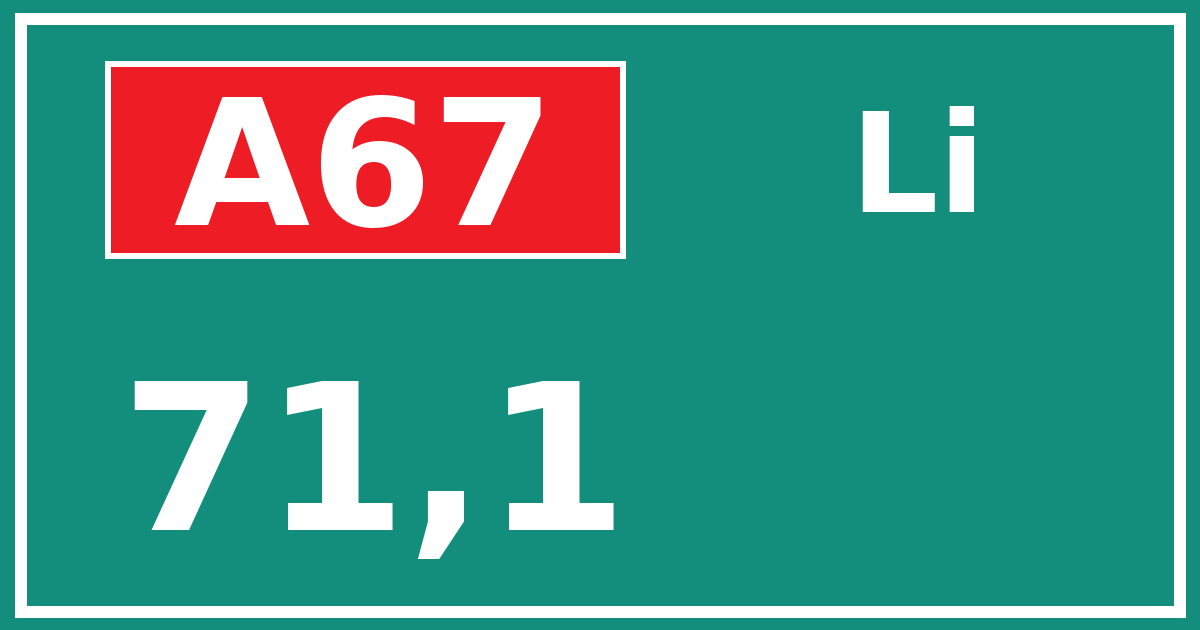 Hectometerbord A67 71,1 zijde Li