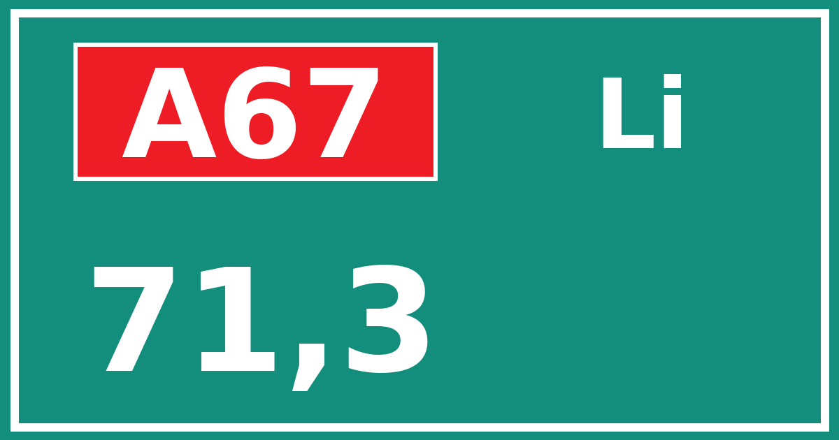 Hectometerbord A67 71,3 zijde Li