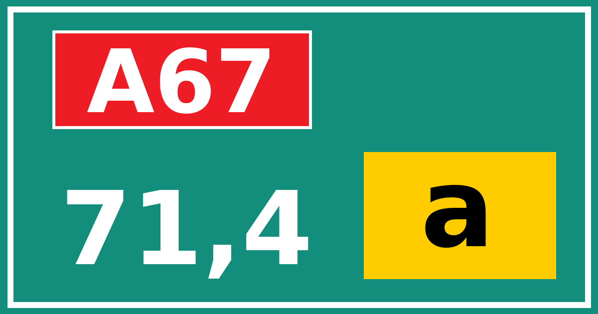 Hectometerbord A67 71,4 letter a