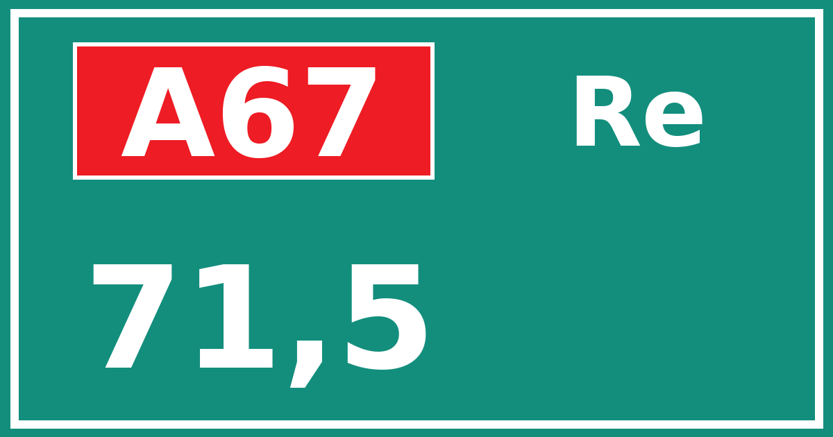 Hectometerbord A67 71,5 zijde Re