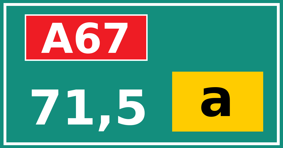 Hectometerbord A67 71,5 letter a