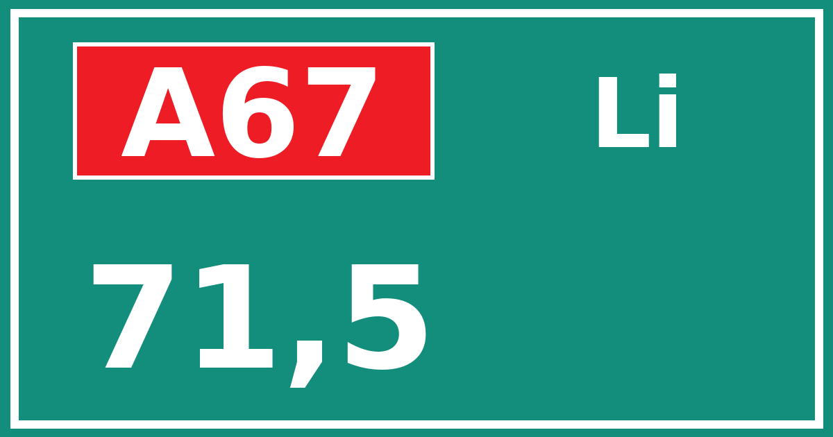Hectometerbord A67 71,5 zijde Li