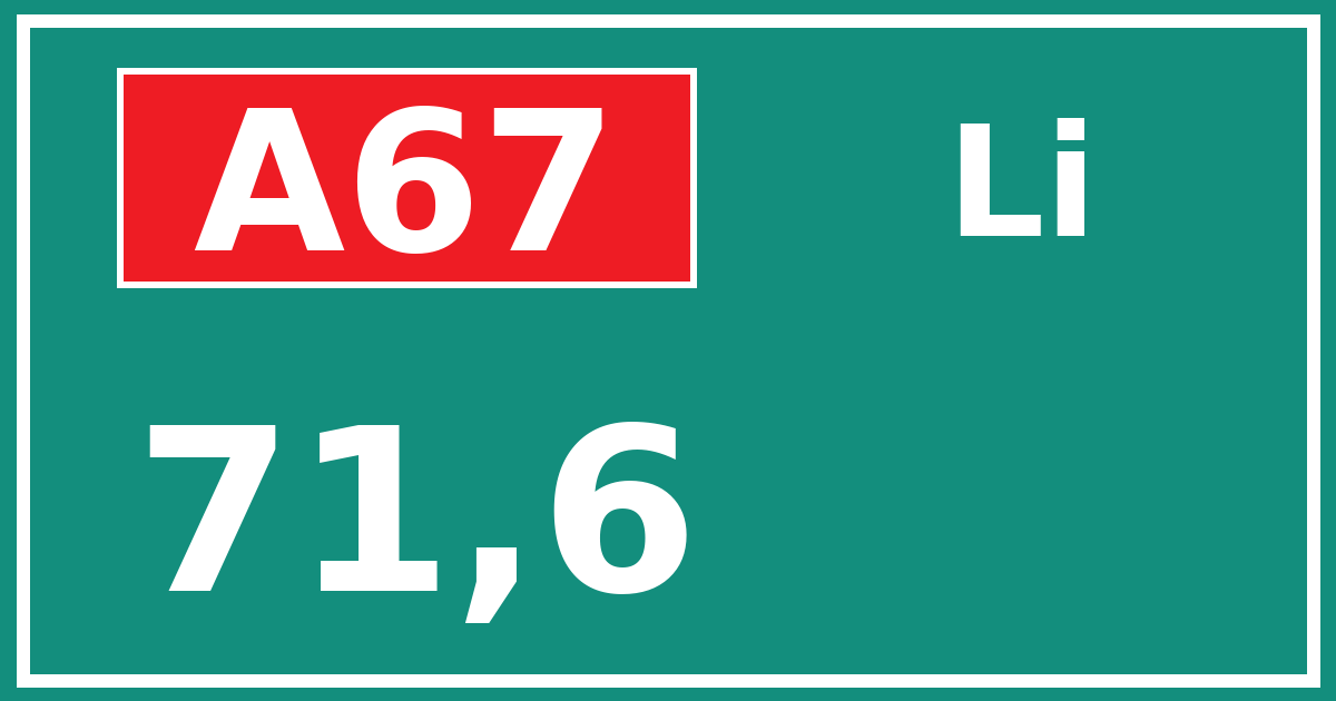 Hectometerbord A67 71,6 zijde Li