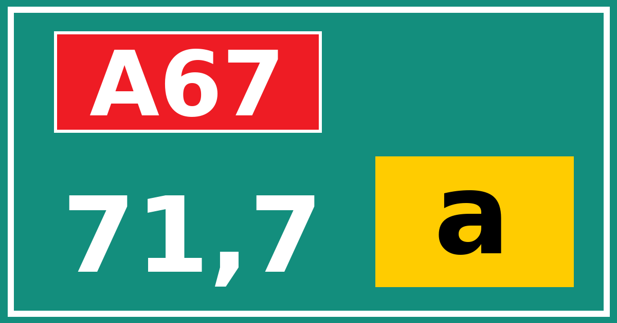 Hectometerbord A67 71,7 letter a