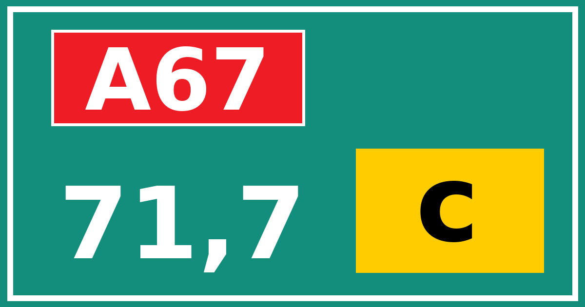 Hectometerbord A67 71,7 letter c