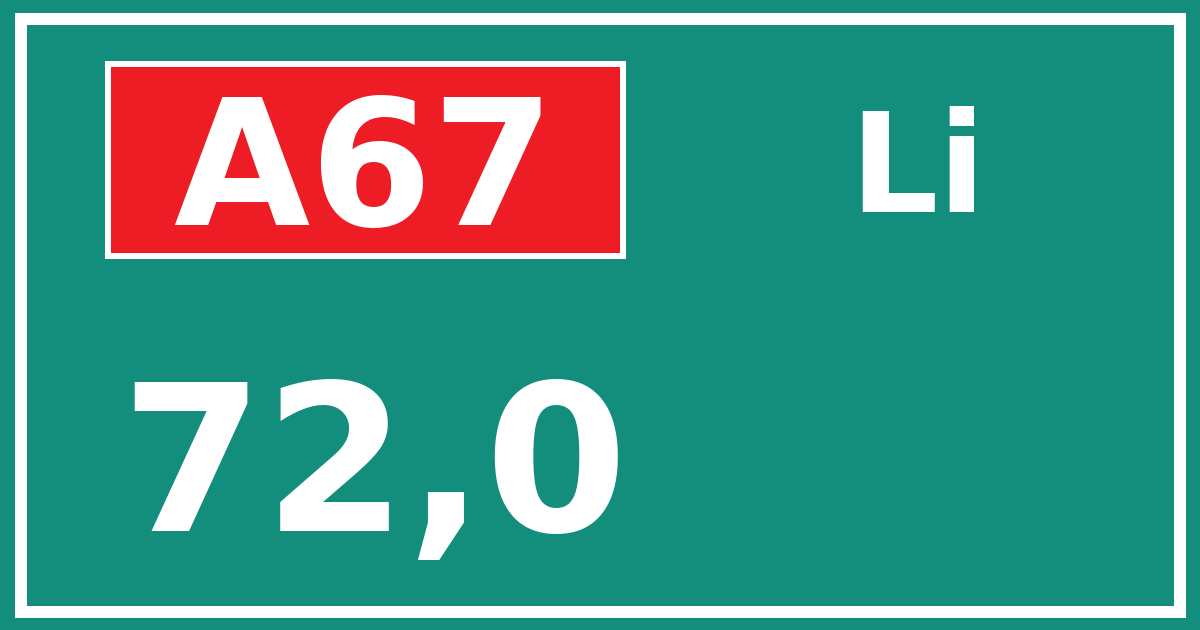 Hectometerbord A67 72,0 zijde Li