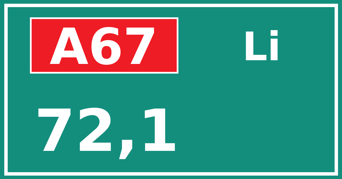 Hectometerbord A67 72,1 zijde Li