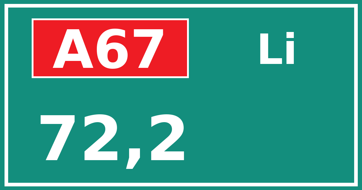 Hectometerbord A67 72,2 zijde Li