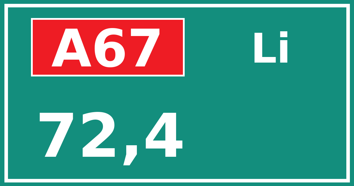 Hectometerbord A67 72,4 zijde Li