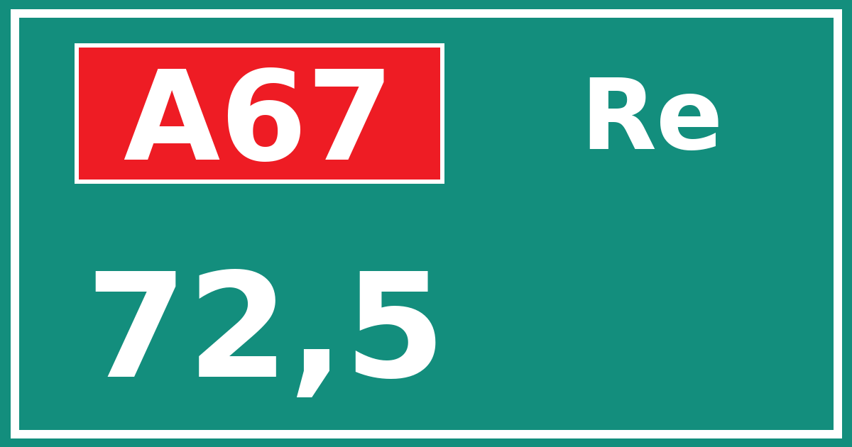 Hectometerbord A67 72,5 zijde Re