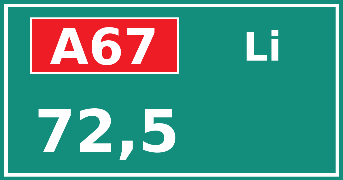 Hectometerbord A67 72,5 zijde Li