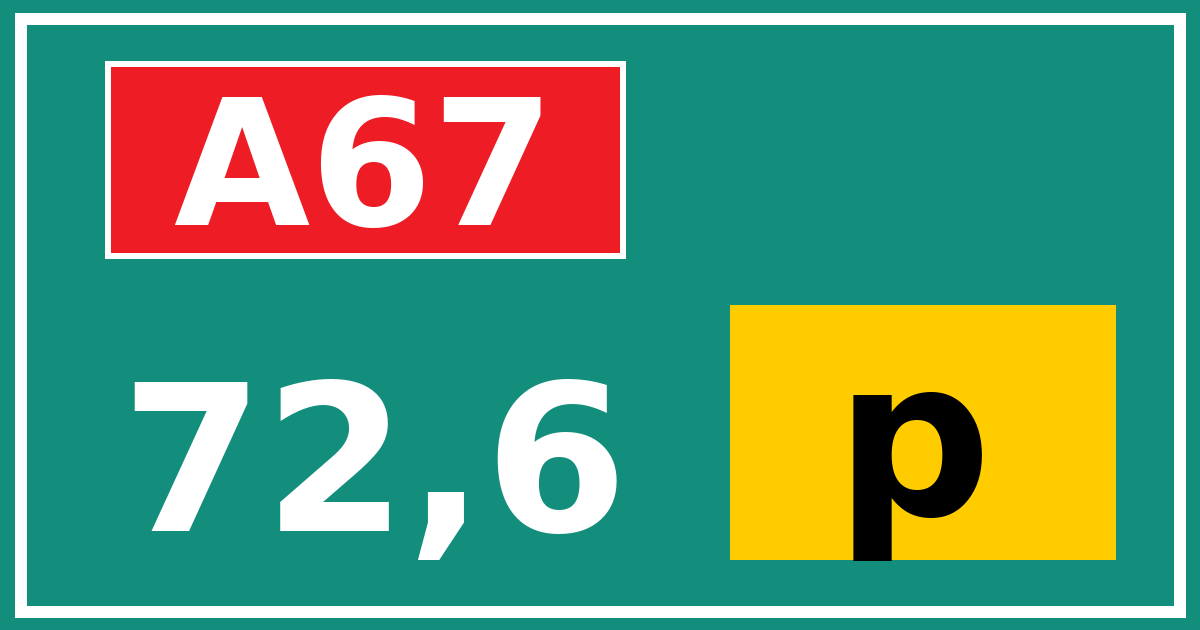 Hectometerbord A67 72,6 letter p