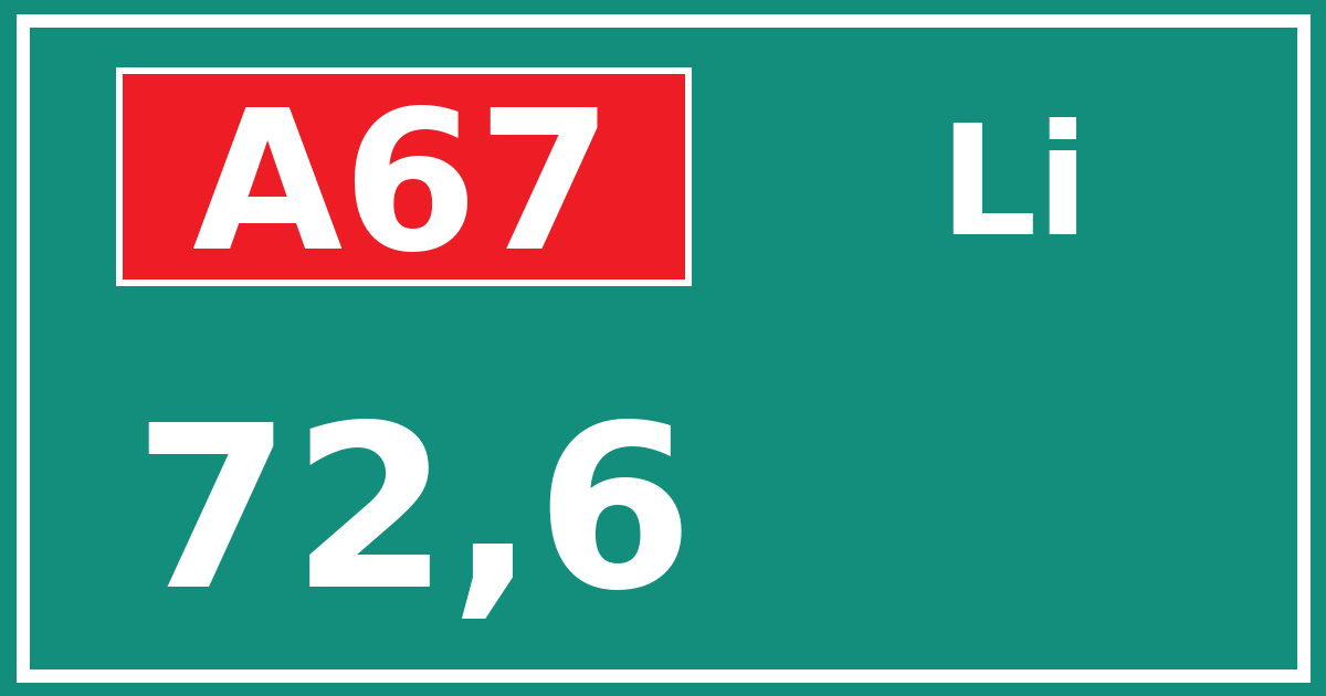 Hectometerbord A67 72,6 zijde Li