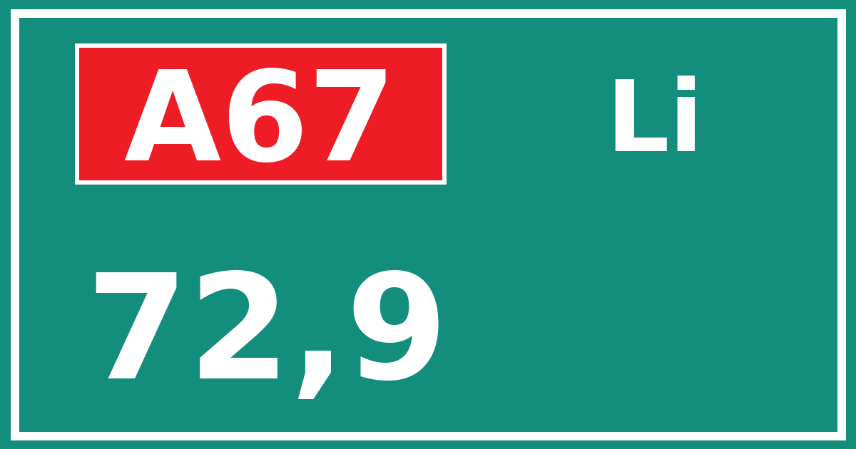 Hectometerbord A67 72,9 zijde Li