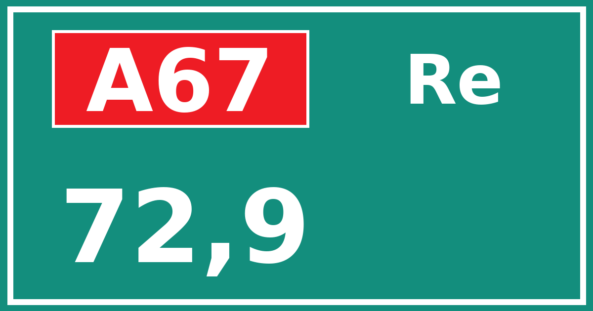 Hectometerbord A67 72,9 zijde Re