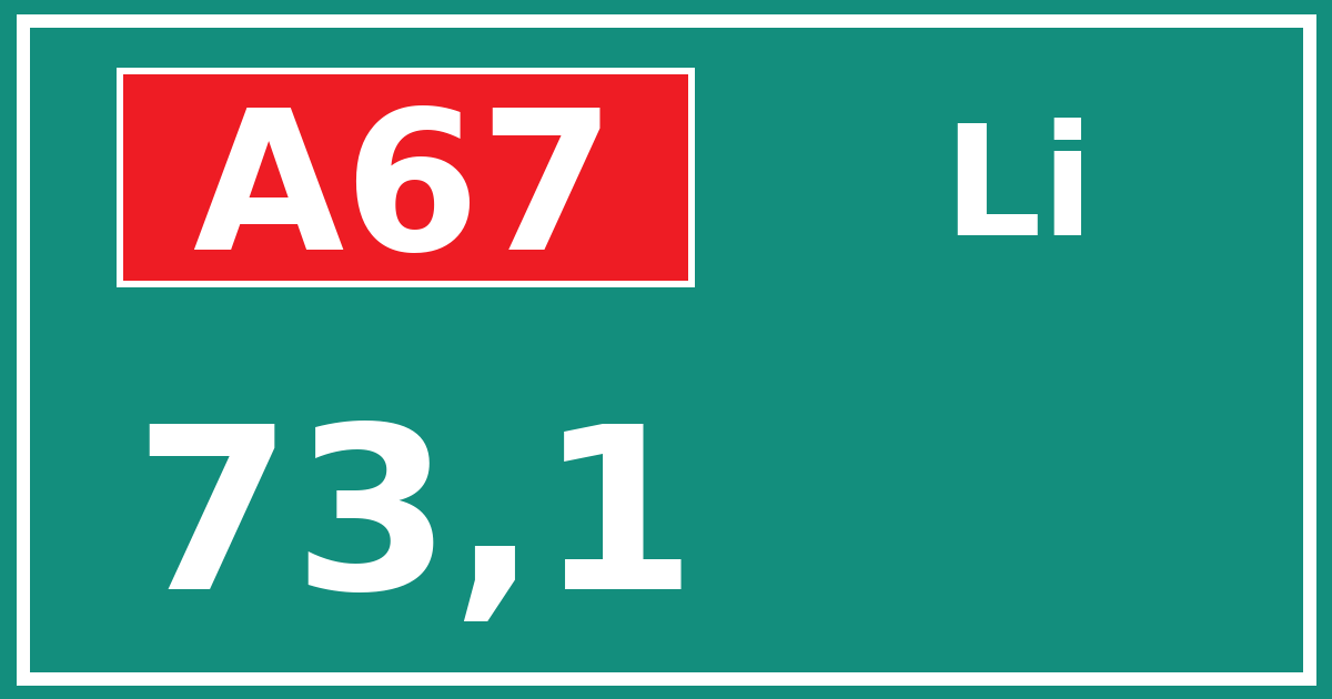 Hectometerbord A67 73,1 zijde Li