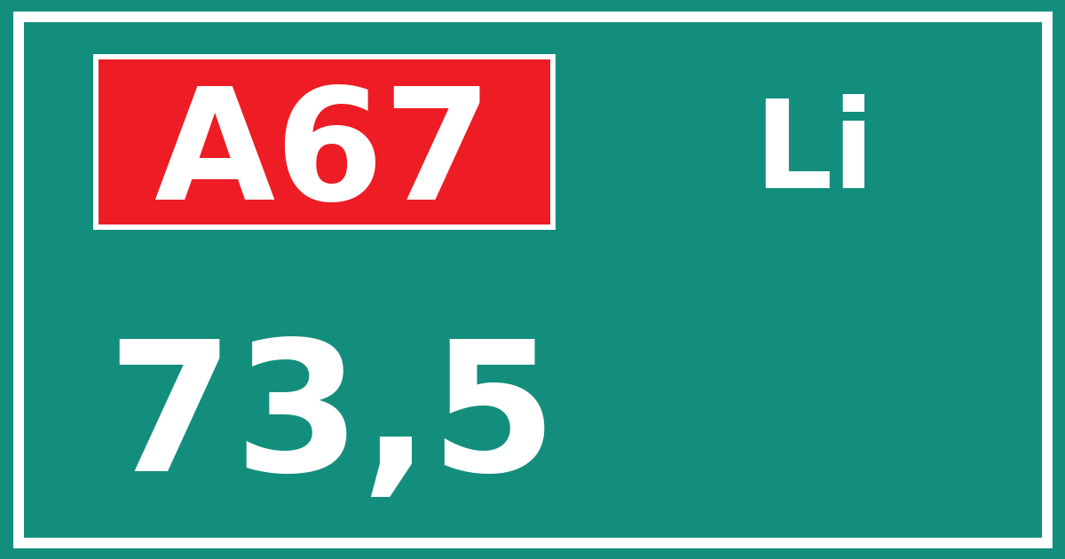 Hectometerbord A67 73,5 zijde Li