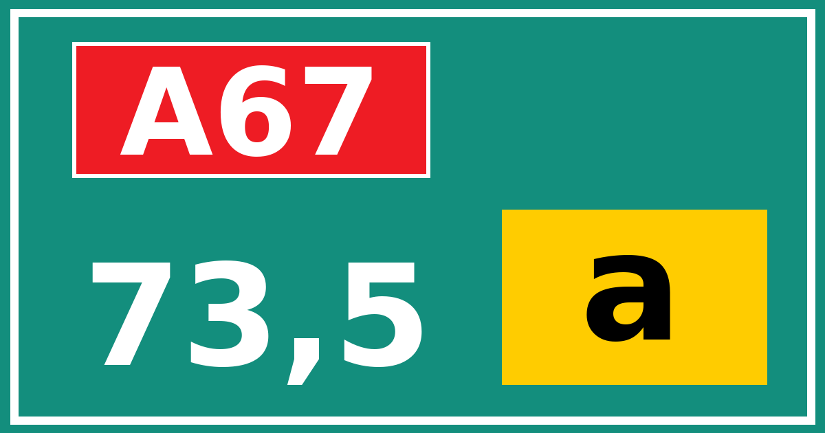 Hectometerbord A67 73,5 letter a
