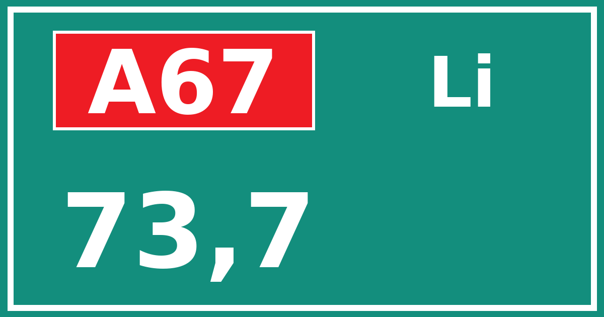 Hectometerbord A67 73,7 zijde Li