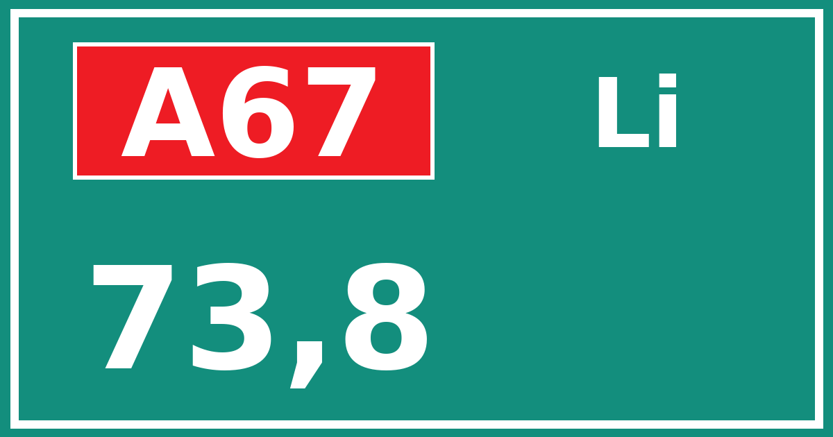 Hectometerbord A67 73,8 zijde Li