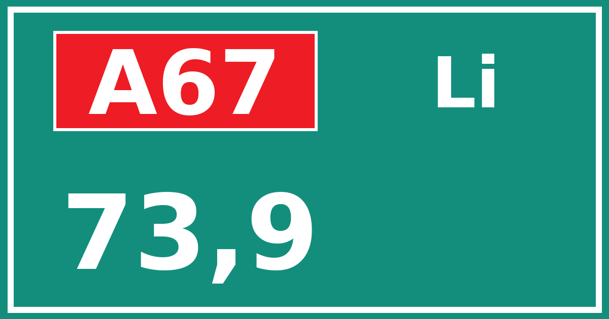 Hectometerbord A67 73,9 zijde Li
