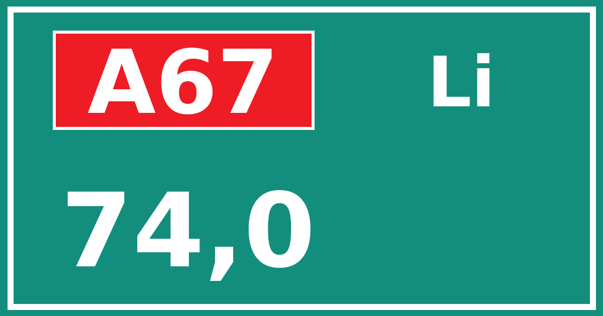 Hectometerbord A67 74,0 zijde Li