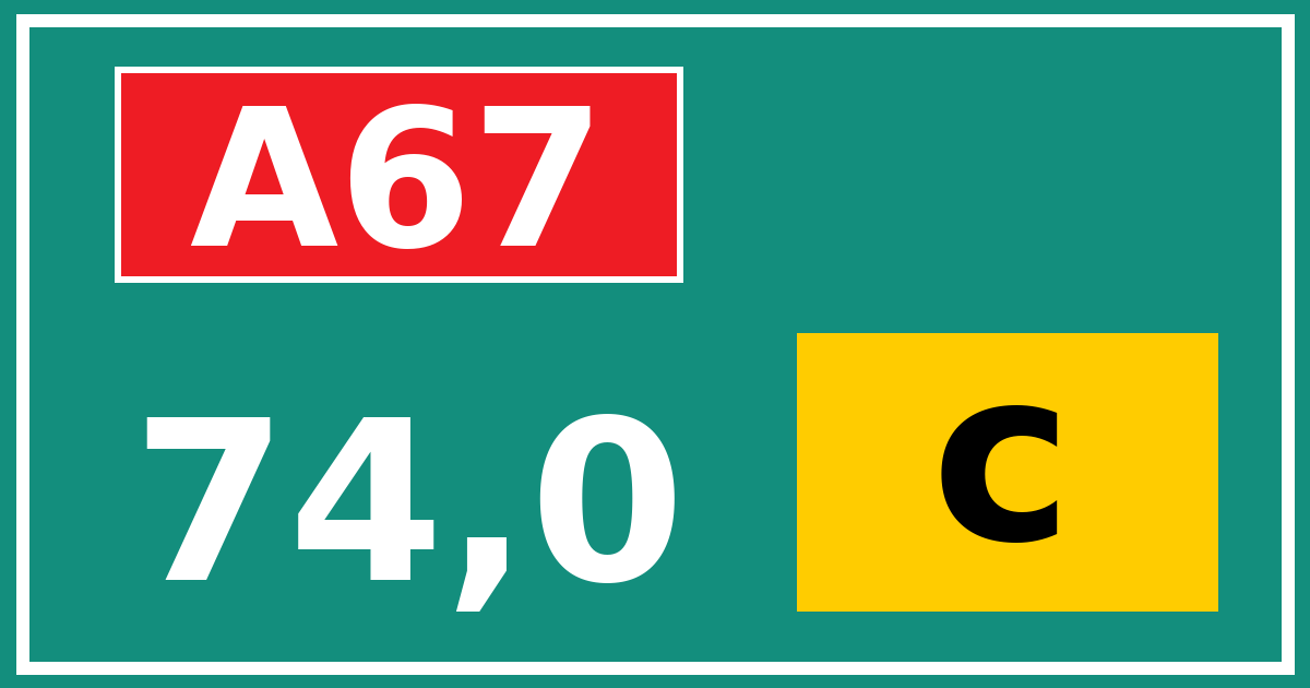 Hectometerbord A67 74,0 letter c
