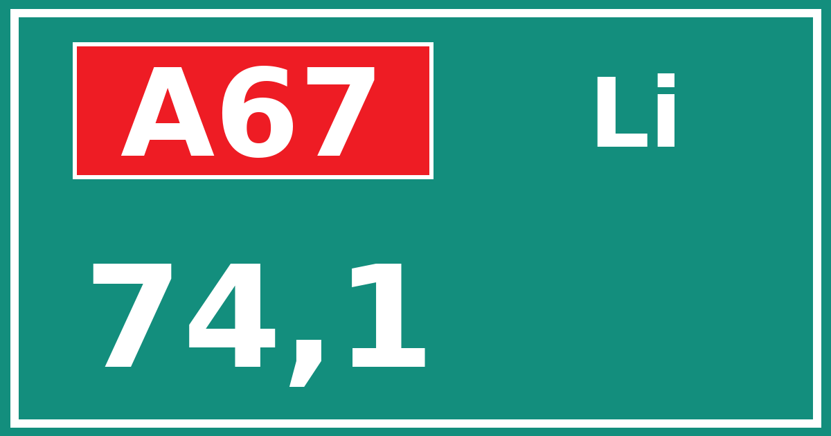 Hectometerbord A67 74,1 zijde Li