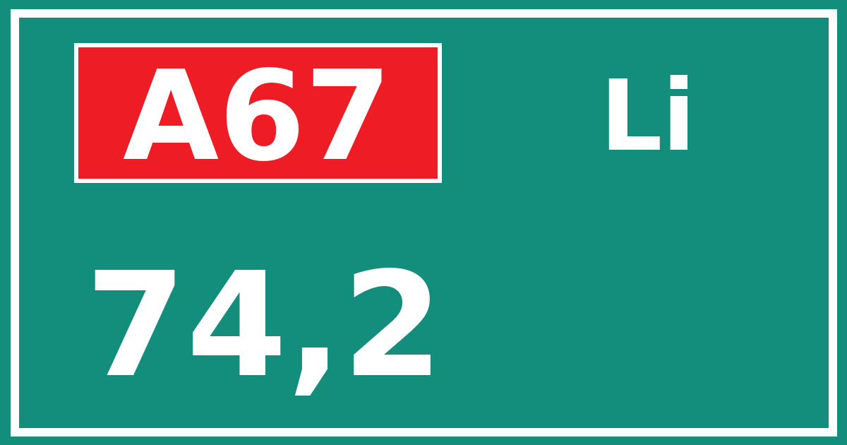 Hectometerbord A67 74,2 zijde Li