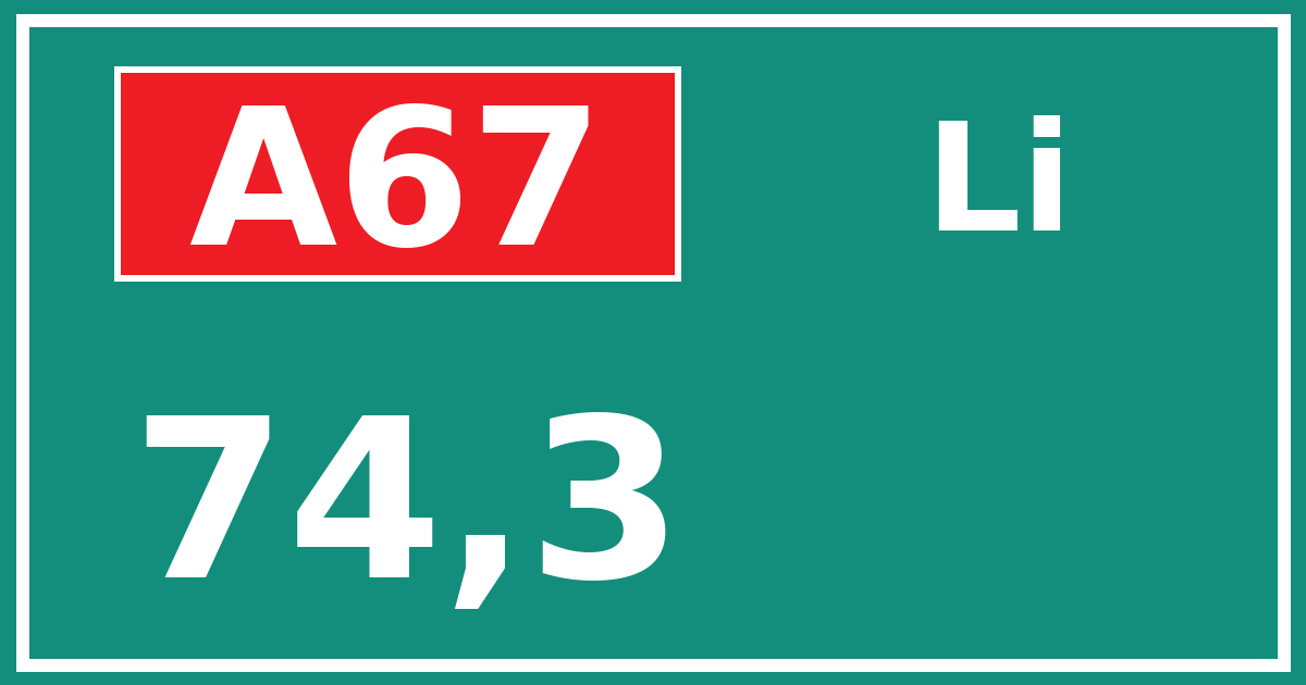 Hectometerbord A67 74,3 zijde Li