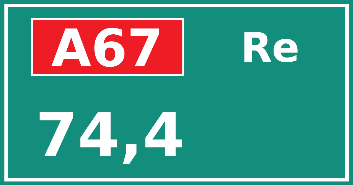 Hectometerbord A67 74,4 zijde Re