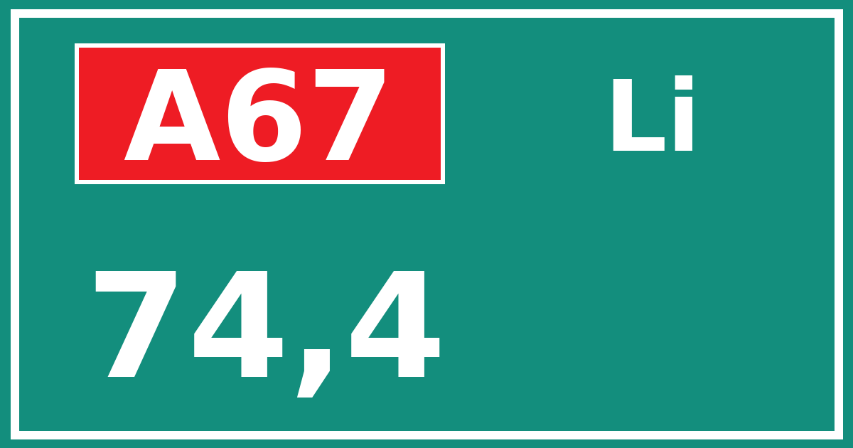 Hectometerbord A67 74,4 zijde Li