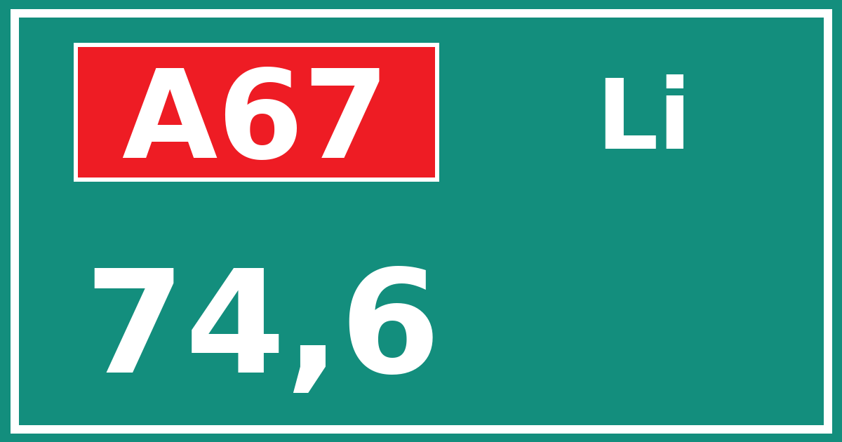 Hectometerbord A67 74,6 zijde Li