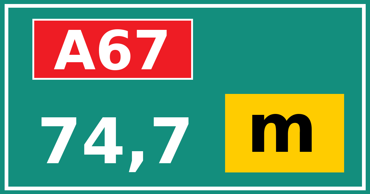 Hectometerbord A67 74,7 letter m