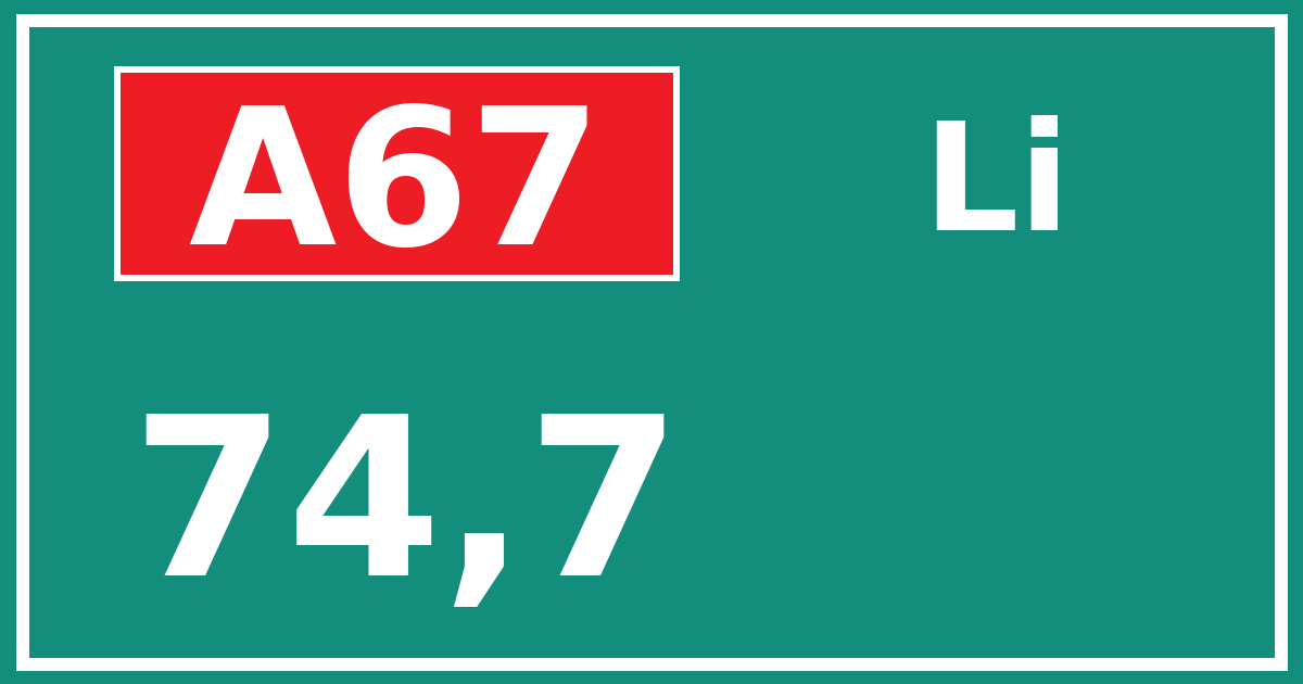 Hectometerbord A67 74,7 zijde Li