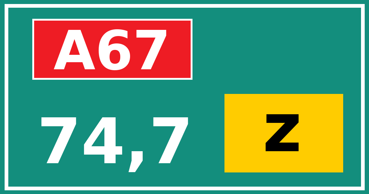 Hectometerbord A67 74,7 letter z