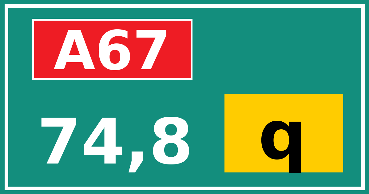 Hectometerbord A67 74,8 letter q