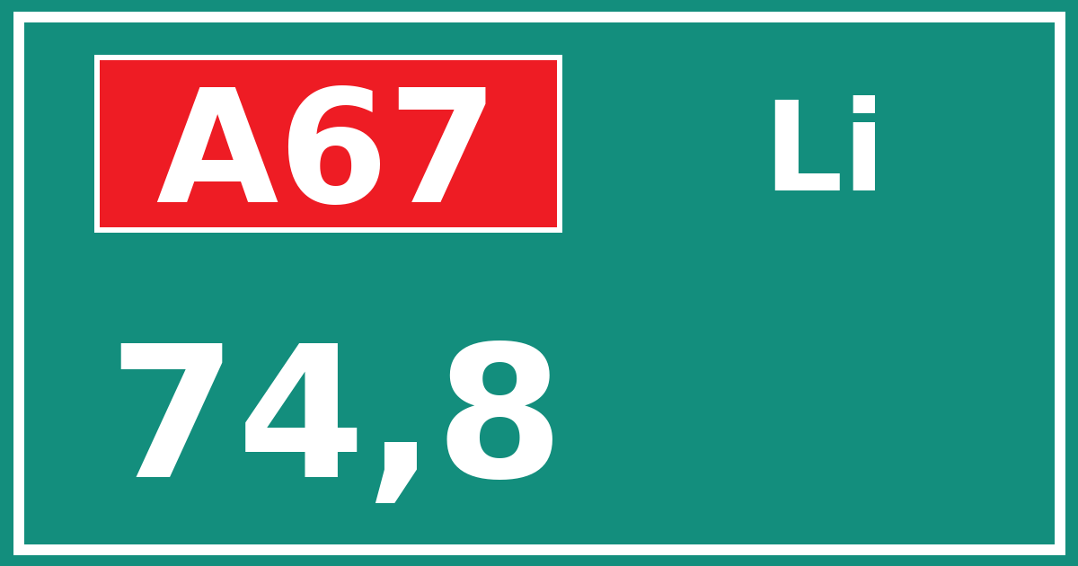 Hectometerbord A67 74,8 zijde Li