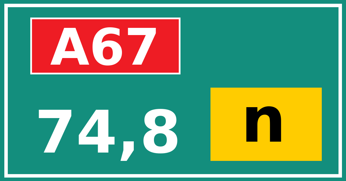 Hectometerbord A67 74,8 letter n